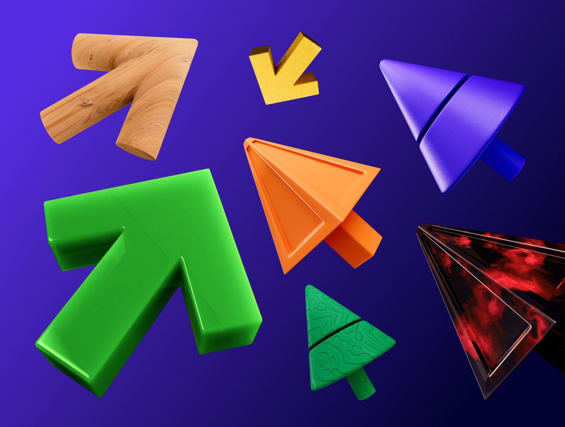 56款3D箭头模型4种形状7种材质 3D arrows, 4 shapes, 7 materials .png .figma .c4d .obj-3D/图标-到位啦UI