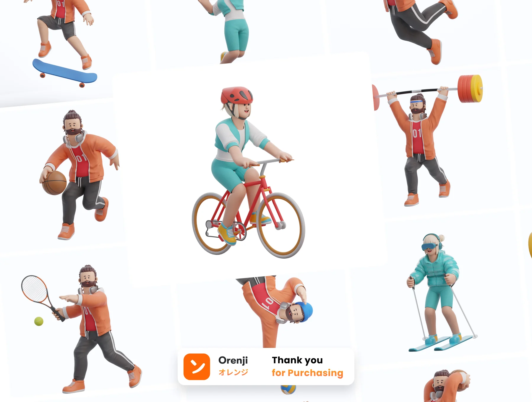 体育运动3D人物角色模型16款 3D Character Sports Pack .blender .png-3D/图标-到位啦UI