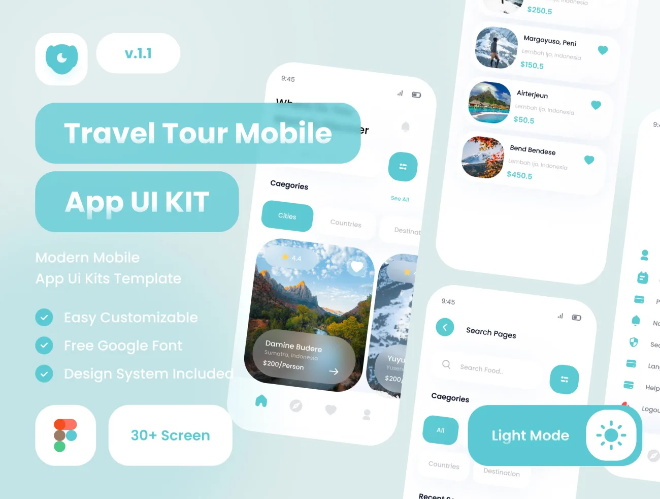 旅游出行应用UI设计套件30屏 Arjuno Travel Tour App UI Kit .figma-UI/UX、ui套件、主页、出行、卡片式、地图、应用、预订-到位啦UI