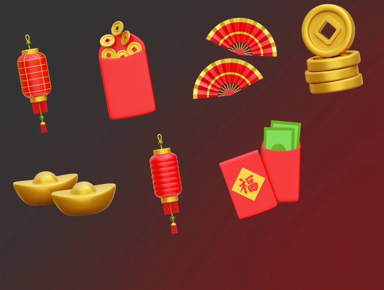 20款新年庆祝3D图标模型20款 Chinese New Year 3D Icon Illustrations .maya .3D max .blender .psd .ppt .figma-3D/图标-到位啦UI