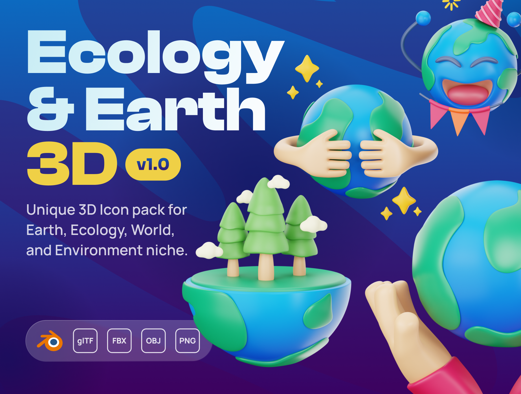 地球生态自然环境3D图标模型集20款 Earthy - Ecology & Earth 3D Icon Set .blender .glTF .obj .fbx .png-3D/图标-到位啦UI