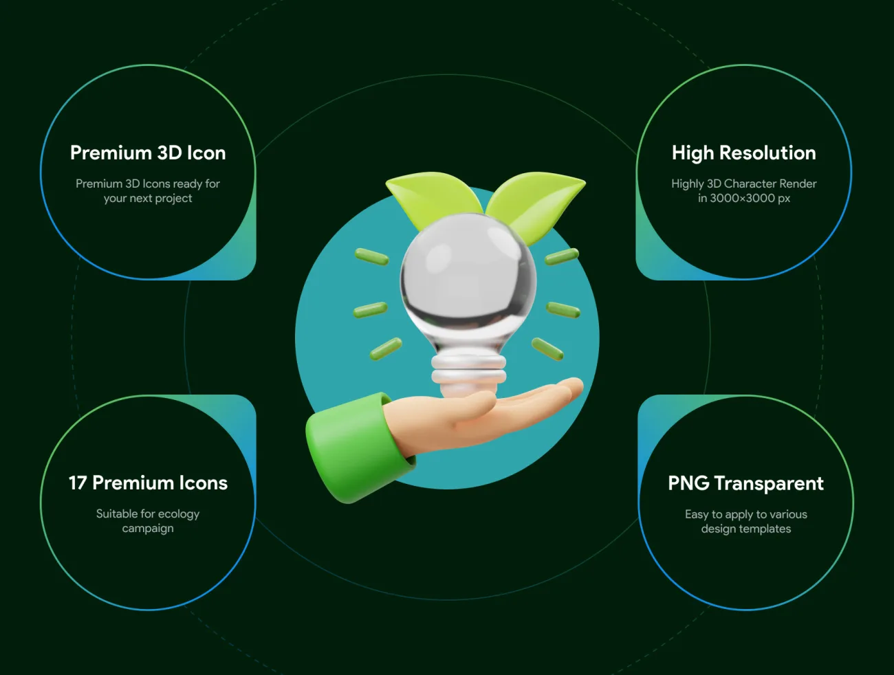 绿色环保能源节水太阳能3D图标模型集15款 Ecology 3D Icon .blender-3D/图标-到位啦UI