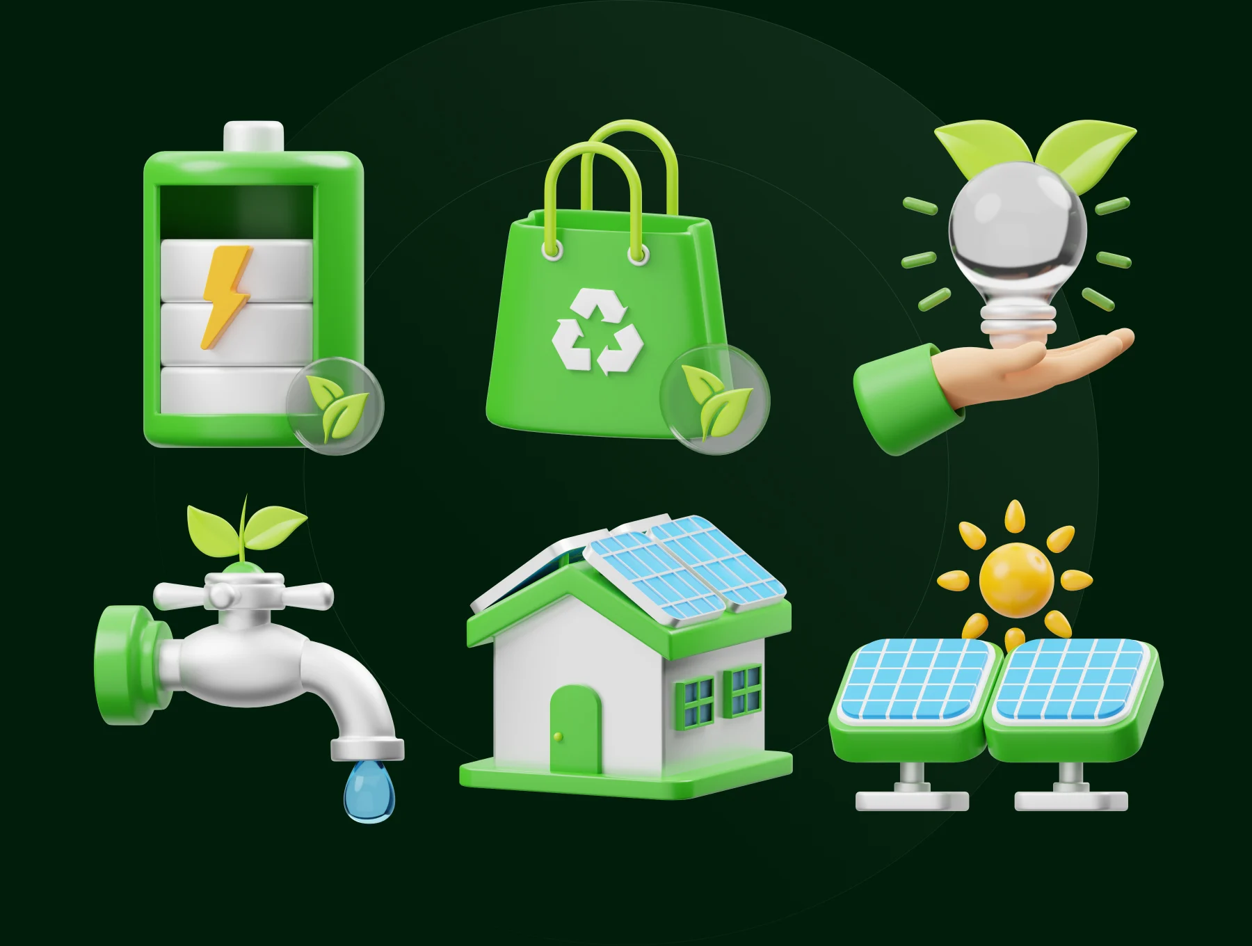 绿色环保能源节水太阳能3D图标模型集15款 Ecology 3D Icon .blender-3D/图标-到位啦UI