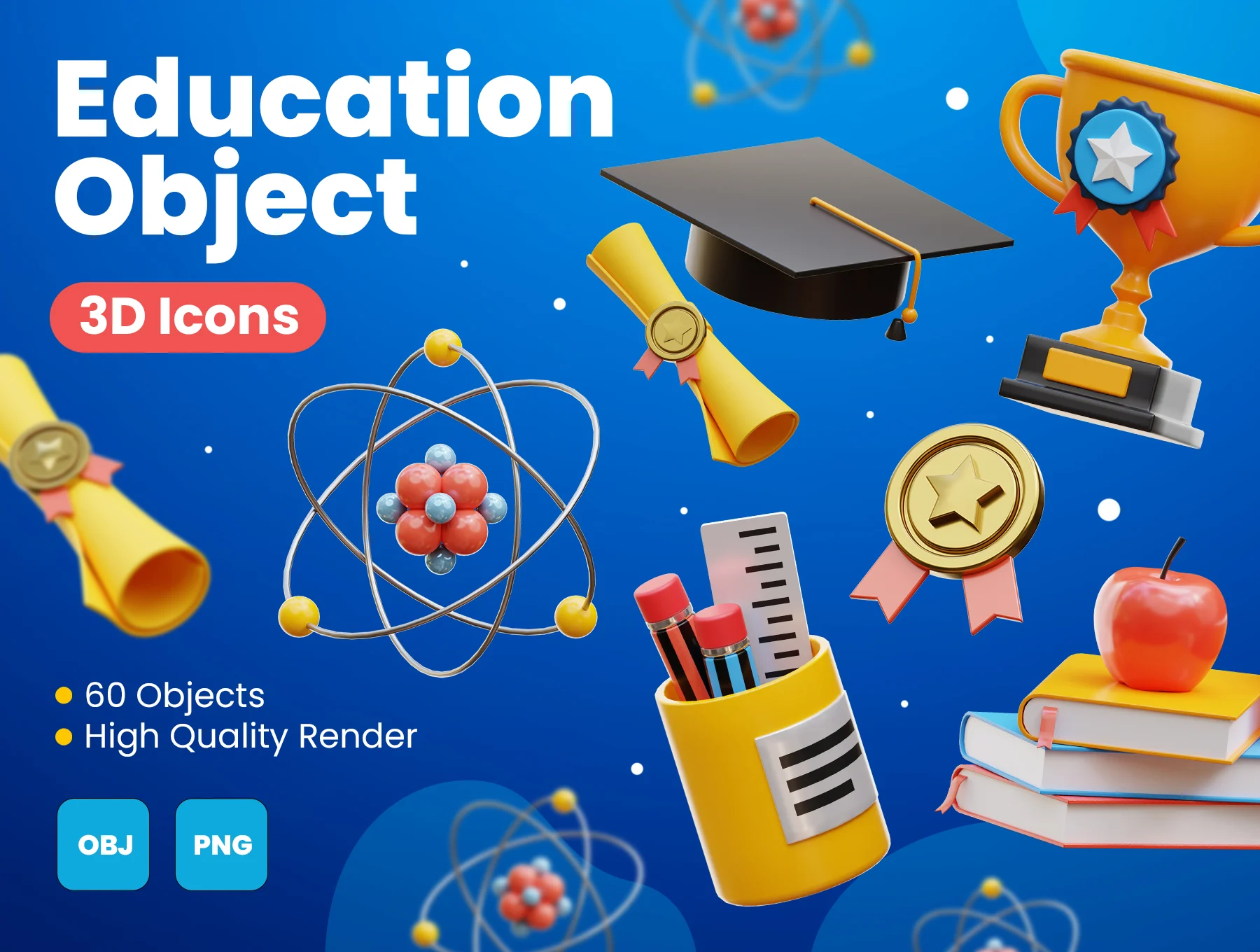 教育教具3D图标模型60款 Education Object 3D Icons .blender .psd-3D/图标-到位啦UI
