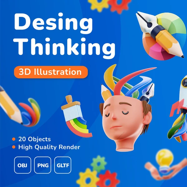 设计思维图标集3D模型20款 20 3D Design Thinking Icon Set .3D max .blender .psd .ai .figma