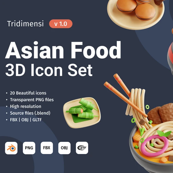亚洲美食3D模型图标20款 3D Asian Food .maya .3D max .c4d .blender