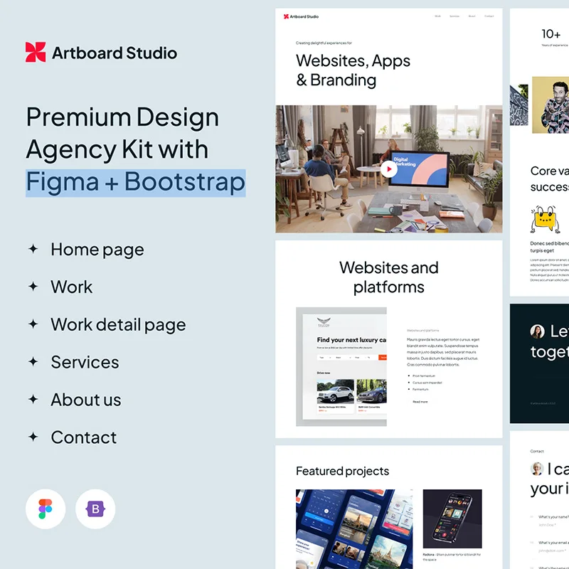 设计机构工作室网站模板UI设计素材包 Artboard Studio - Premium Design Agency Template with Figma + Bootstrap .bootstrap .html .figma缩略图到位啦UI
