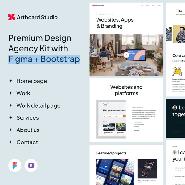 设计机构工作室网站模板UI设计素材包 Artboard Studio - Premium Design Agency Template with Figma + Bootstrap .bootstrap .html .figma