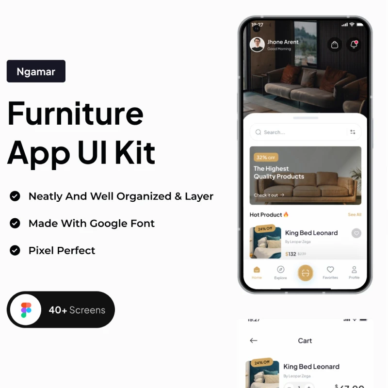 简约家具商店应用App UI设计套件 Ngamar - Furniture App UI Kit figma格式缩略图到位啦UI
