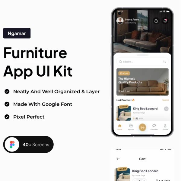 简约家具商店应用App UI设计套件 Ngamar - Furniture App UI Kit figma格式