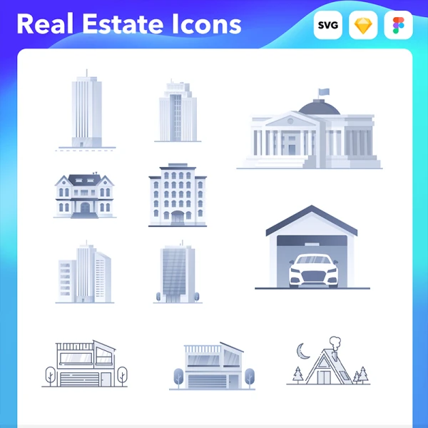 房地产房屋类型矢量图标 Web Icons Real Estate .sketch .AI .HTML .figma .lunacy