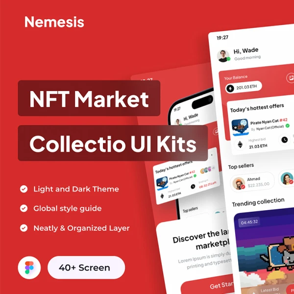 NFT交易市场收藏应用程序 UI 套件40屏 Nemesis - NFT Market Collection Apps UI Kits