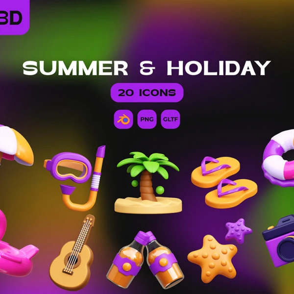 夏季与假期3D插图插图Figma Blender、Figma、Illustrator、Photoshop、PowerPoint