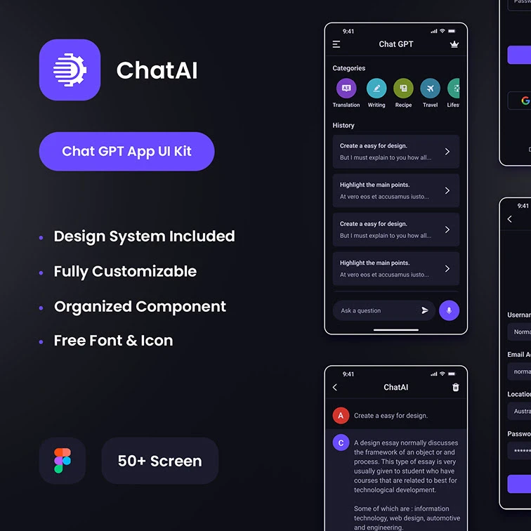 ChatAI - 聊天 GPT 应用 Figma UI 套件素材缩略图到位啦UI