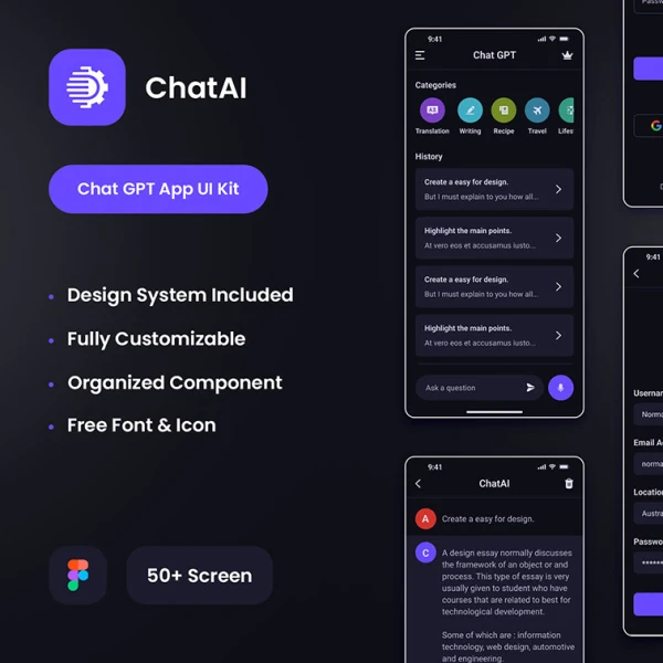 ChatAI - 聊天 GPT 应用 Figma UI 套件素材
