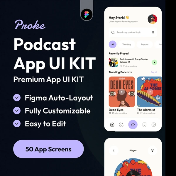 Proke-播客应用UI套件 Proke-Podcast App UI KIT figma格式