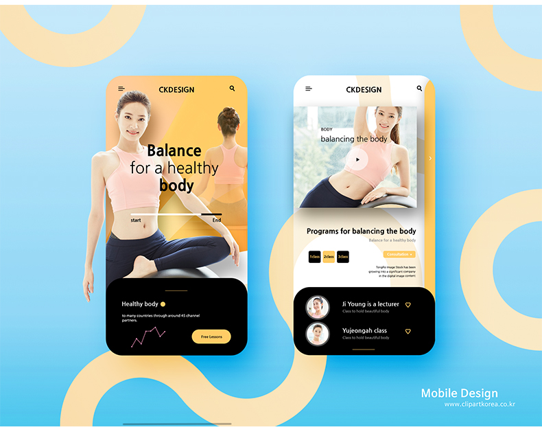 韩国高端活动购物美食瑜伽健身类手机UI设计分层素材打包源文件-UI/UX-到位啦UI