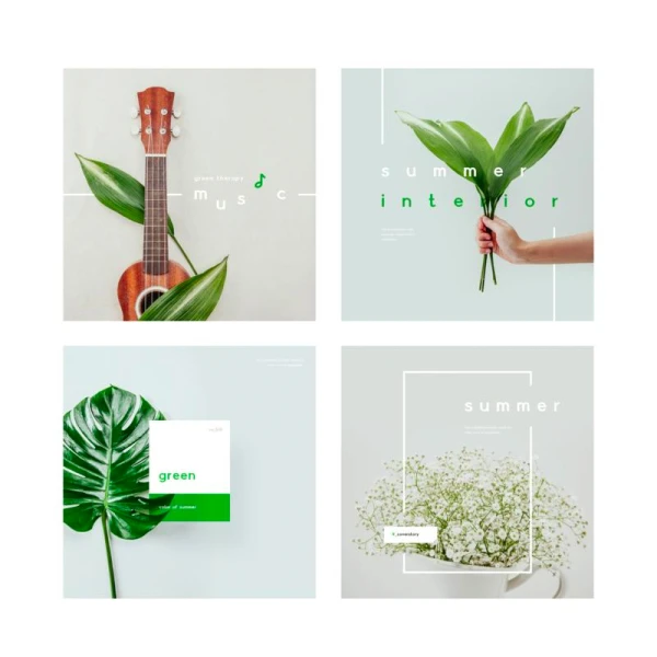 夏季主图横幅Banner清凉质感绿色植物分层psd海报