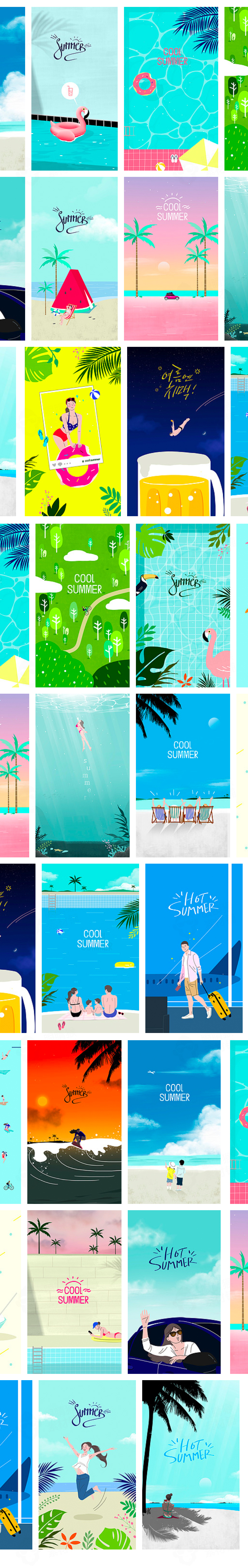 20款夏季清新沙滩旅游一分钱手机插画高清可编辑分层壁纸-海报素材-到位啦UI