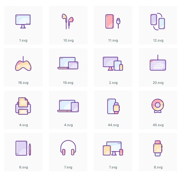 小清新拟物紫色主题多彩圆角高光风格icon矢量图标素材