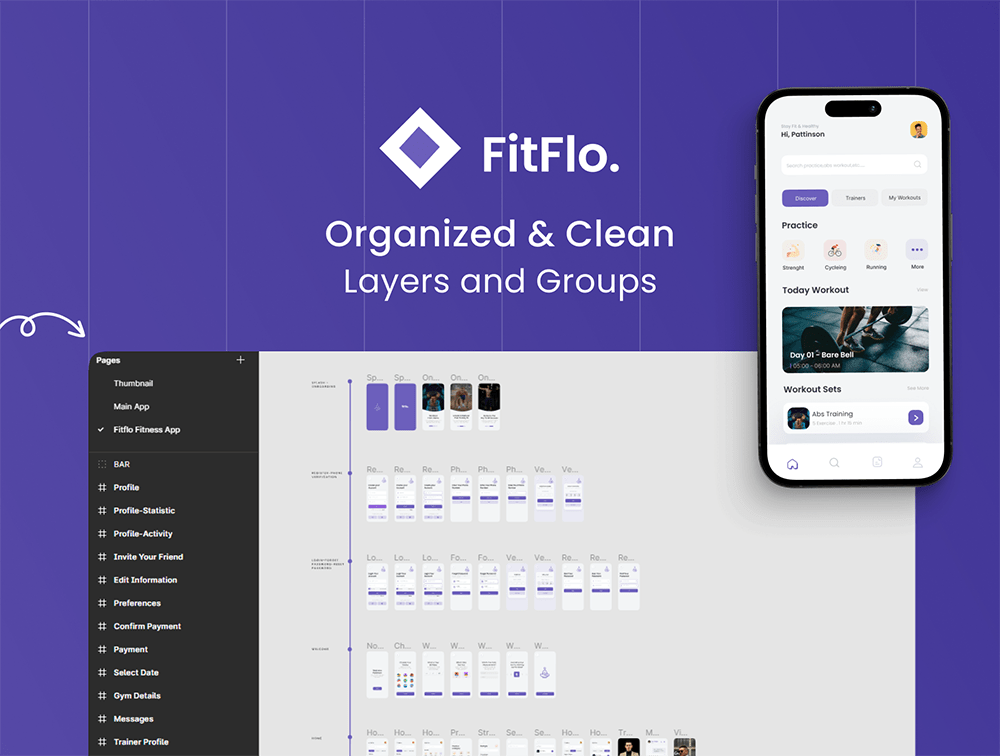 fitflo - 健身应用 UI 套件Figma源文件 Framer-UI/UX-到位啦UI
