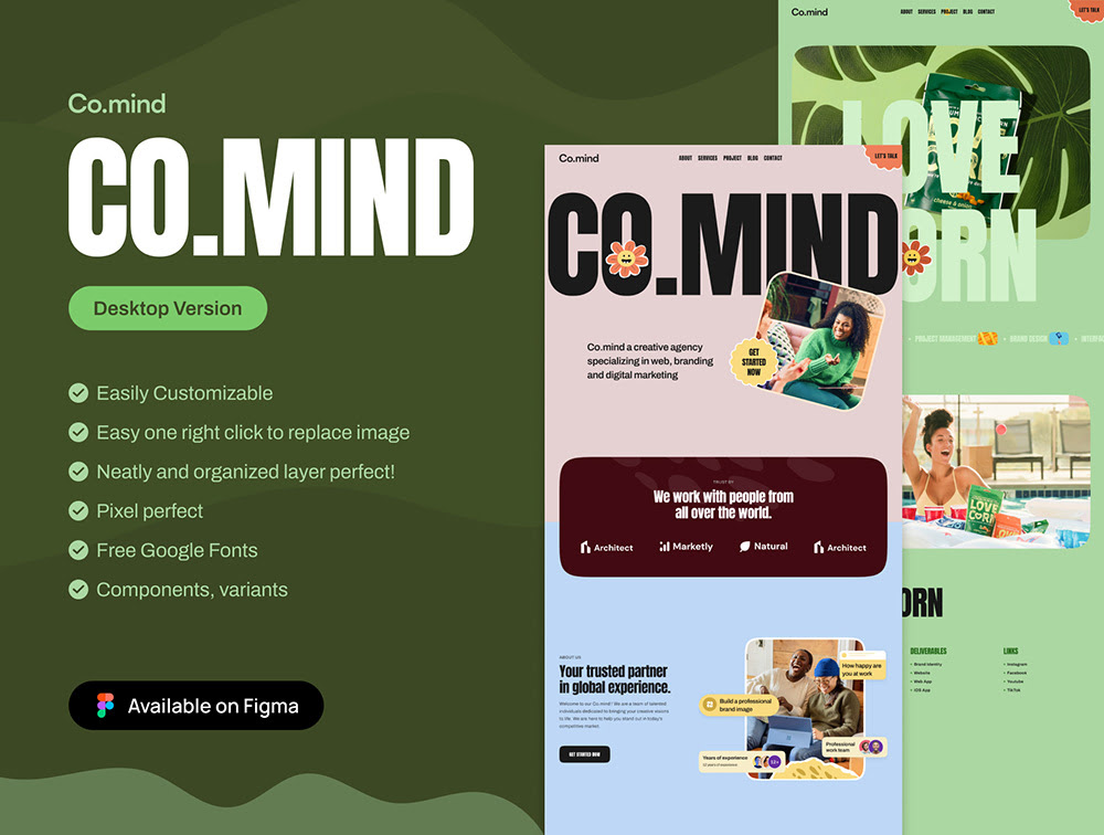Co.mind Agency - 创意设计与数字营销UI套件 Figma素材-UI/UX-到位啦UI