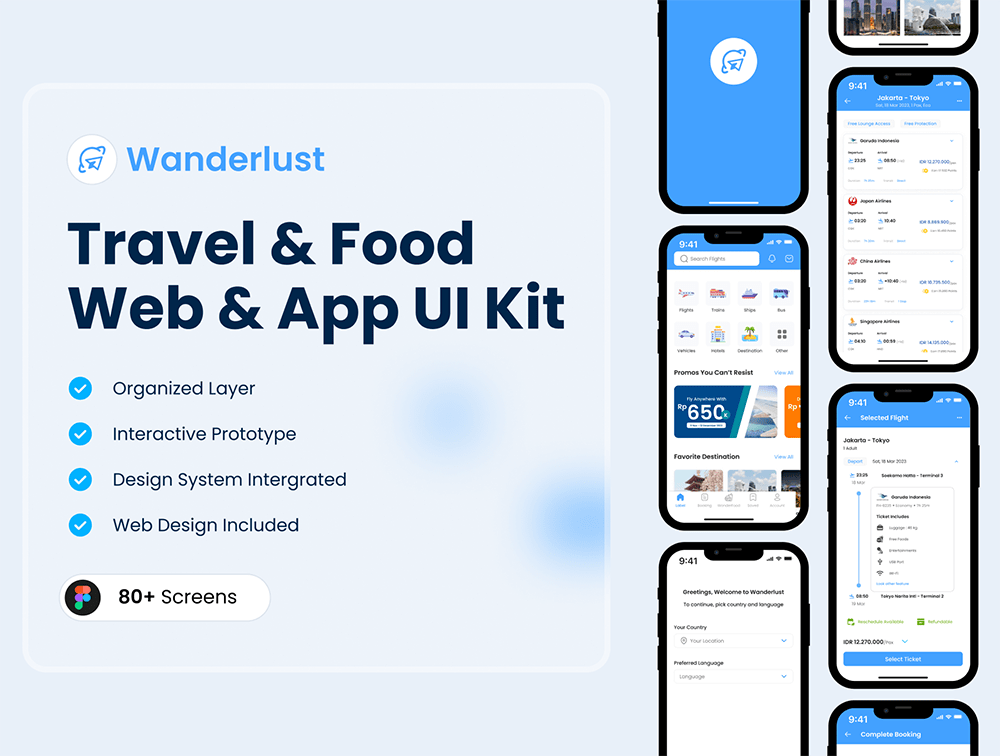 Wanderlust - 旅行和美食应用UI套件-UI/UX-到位啦UI