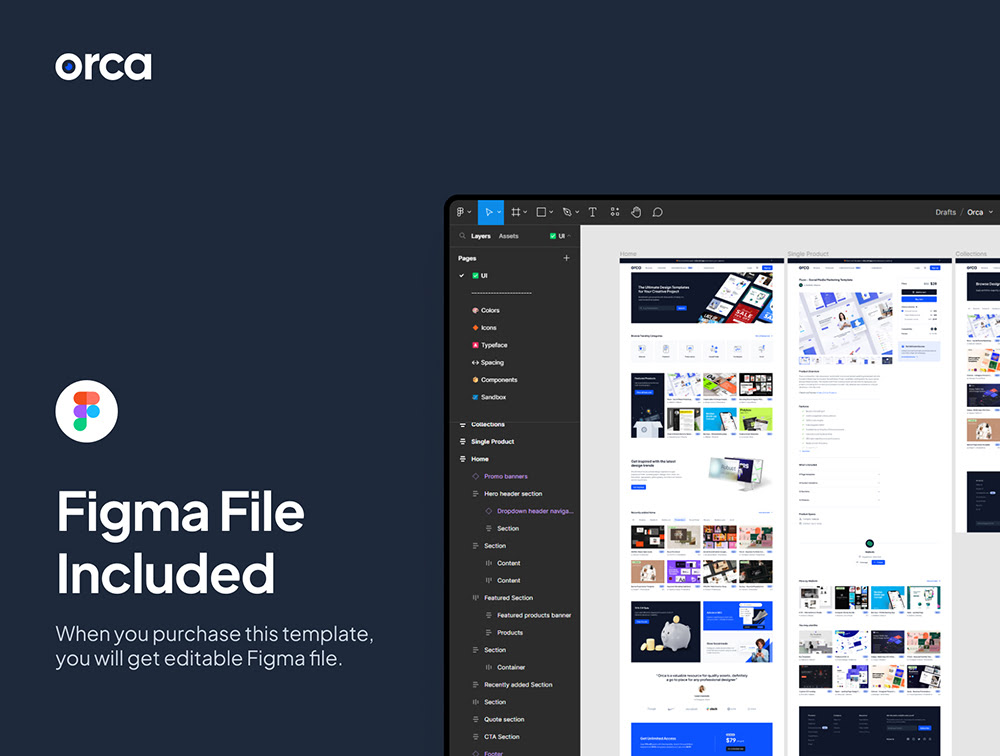Orca - 数字下载Framer模板可切换的定价页Figma源文件 Figma, HTML, Illustrator, InDesign-UI/UX-到位啦UI