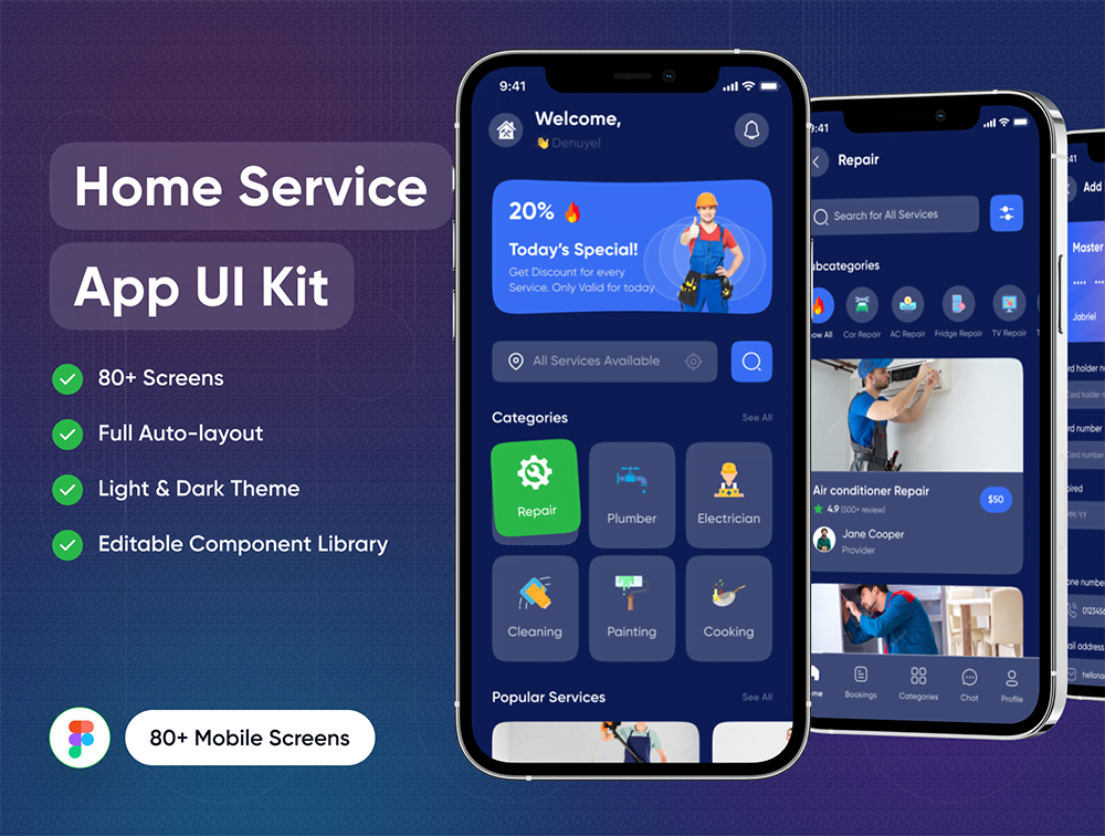 家居服务科技UI设计套件 App Figma源文件-UI/UX-到位啦UI