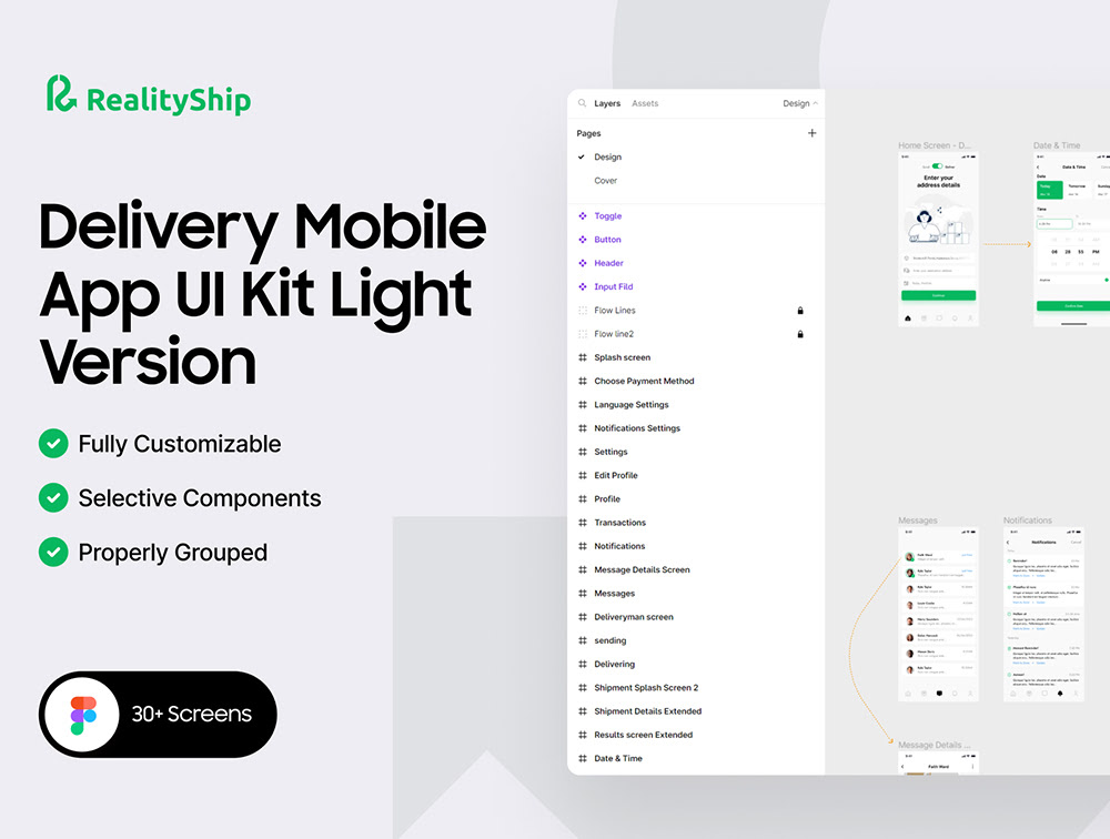 RealityShip - delivery and shipping app UI kit Design Figma源文件Figma RealityShip - delivery and shipping app UI kit Design概述-UI/UX-到位啦UI
