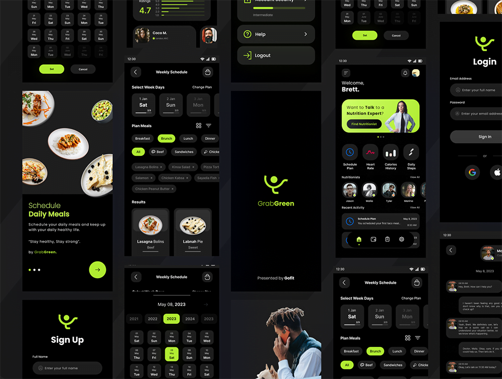 GrabGreen - 每日健康食物餐饮规划手机应用 UI 套件 Figma源文件-UI/UX-到位啦UI