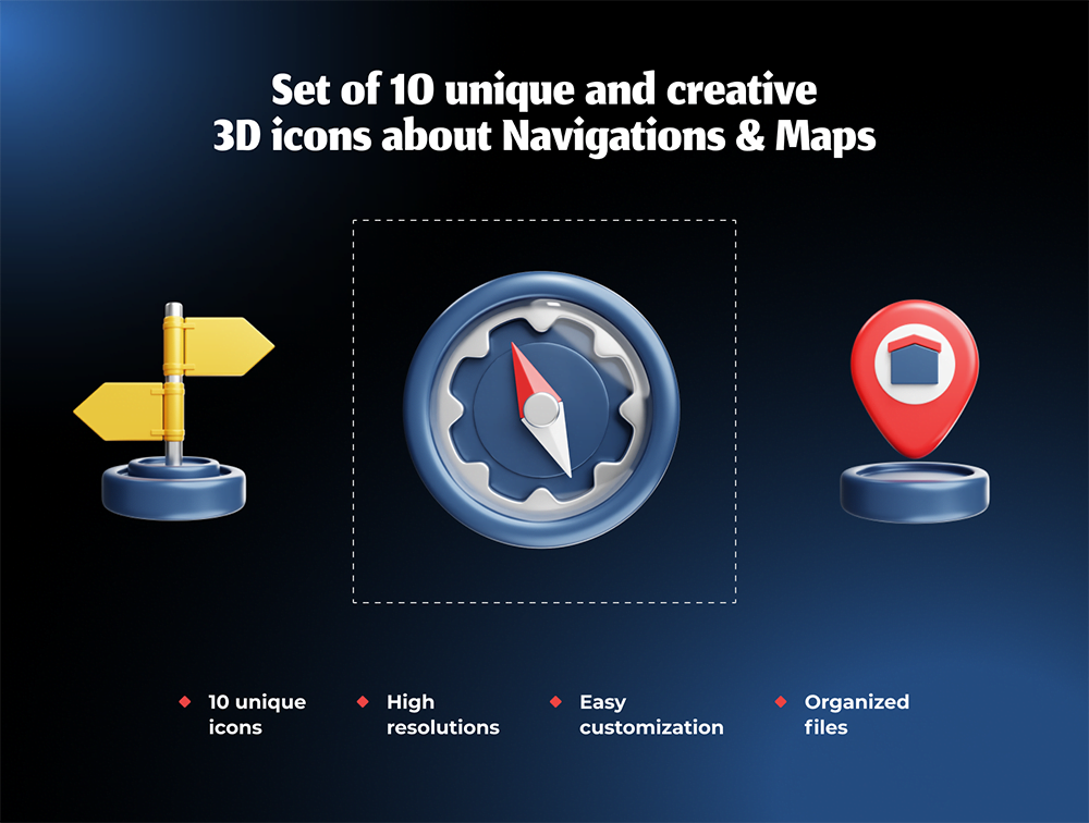 导航和地图3D图标Figma源文件 Figma Blender-3D/图标-到位啦UI