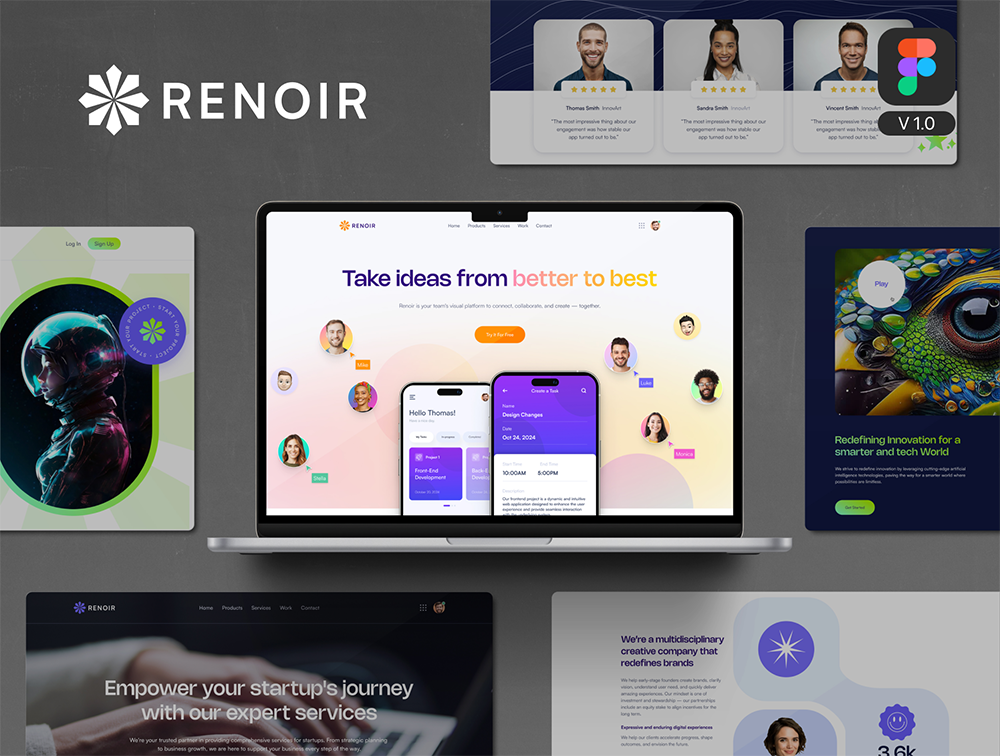 Renoir - 现代商业、Web3、人工智能和创业公司Figma模板和UI套件 V1.0 Figma源文件Otf-UI/UX-到位啦UI