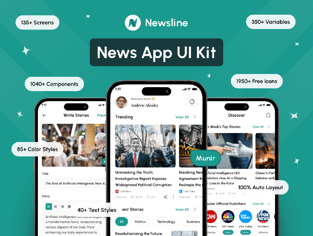 Newsline - 新闻App主题模板 Figma Illustrator UI套件-UI/UX-到位啦UI
