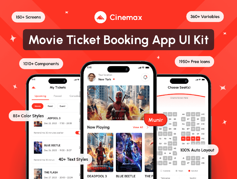 Cinemax - 电影票预订应用 UI 套件 Figma源文件素材-UI/UX-到位啦UI