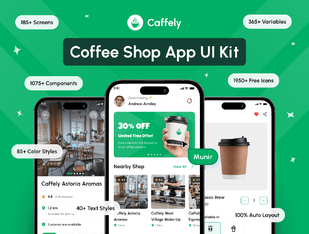 Caffely - 咖啡店手机应用 UI 套件素材-UI/UX-到位啦UI