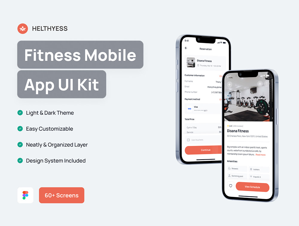 Helthyess - Fitness Mobile App UI Kit Figma源文件-UI/UX-到位啦UI