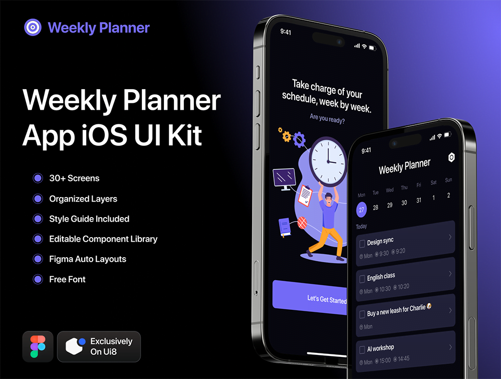 Weekly Planner App UI Kit - 每周计划应用UI套件-UI/UX-到位啦UI