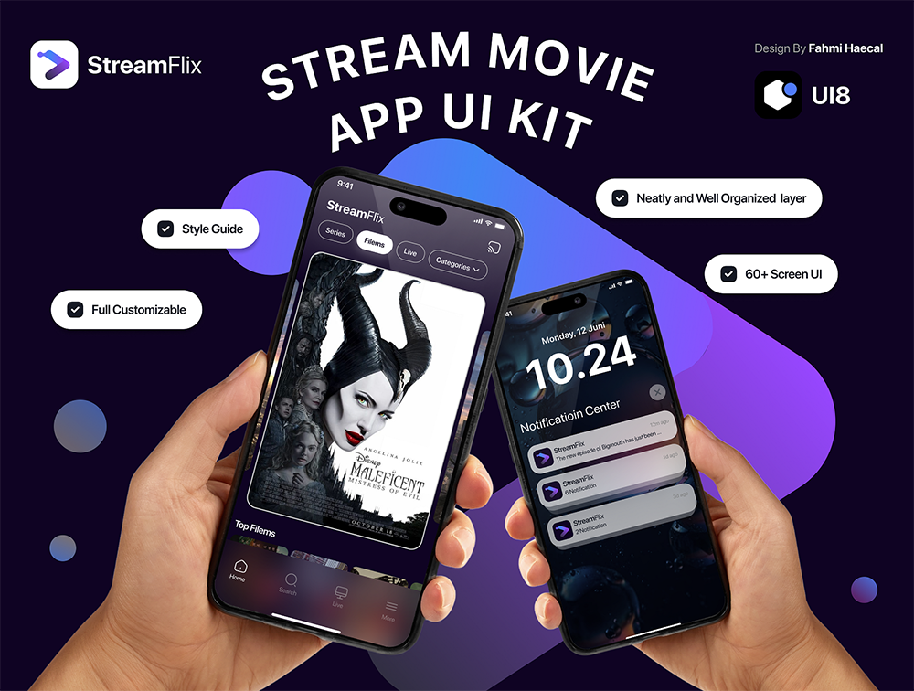 Stream Movie - 影视流媒体苹果安卓系统UI套件 Figma、Sketch、XD Android、Figma、XD-UI/UX-到位啦UI