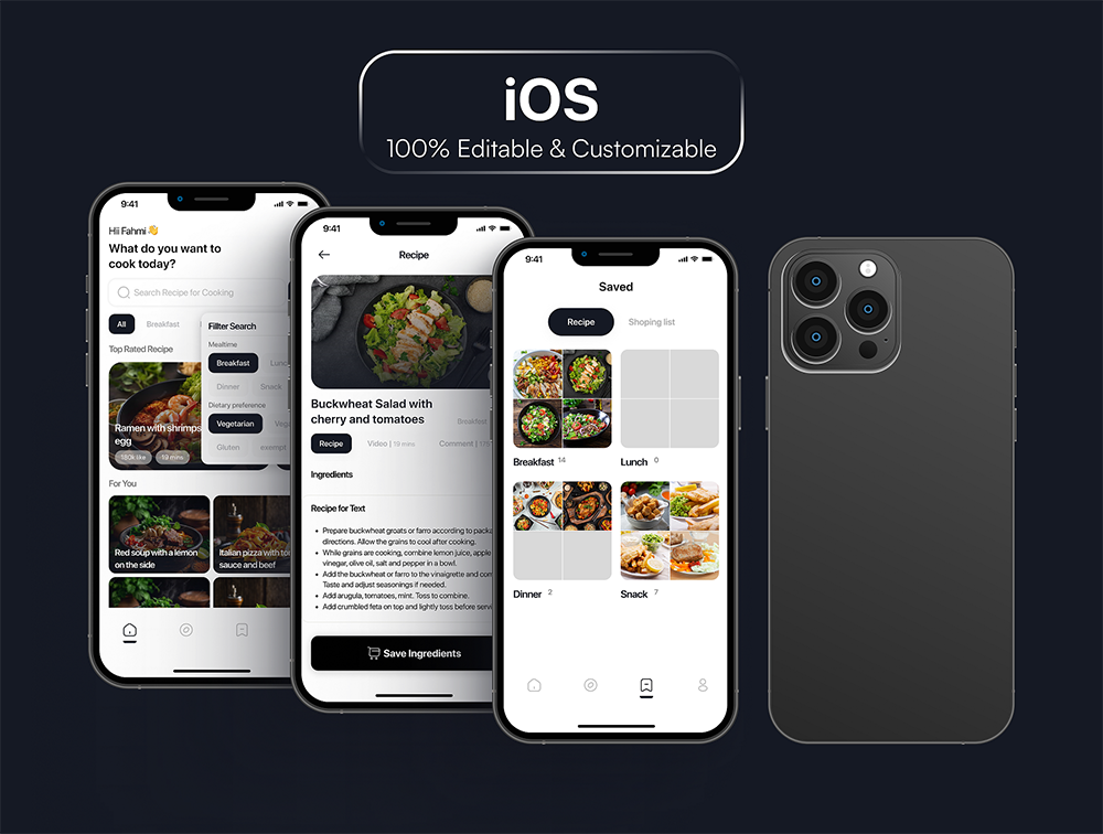 食谱 - CookNice 手机应用 iOS UI套件 Figma Blender-3D/图标-到位啦UI