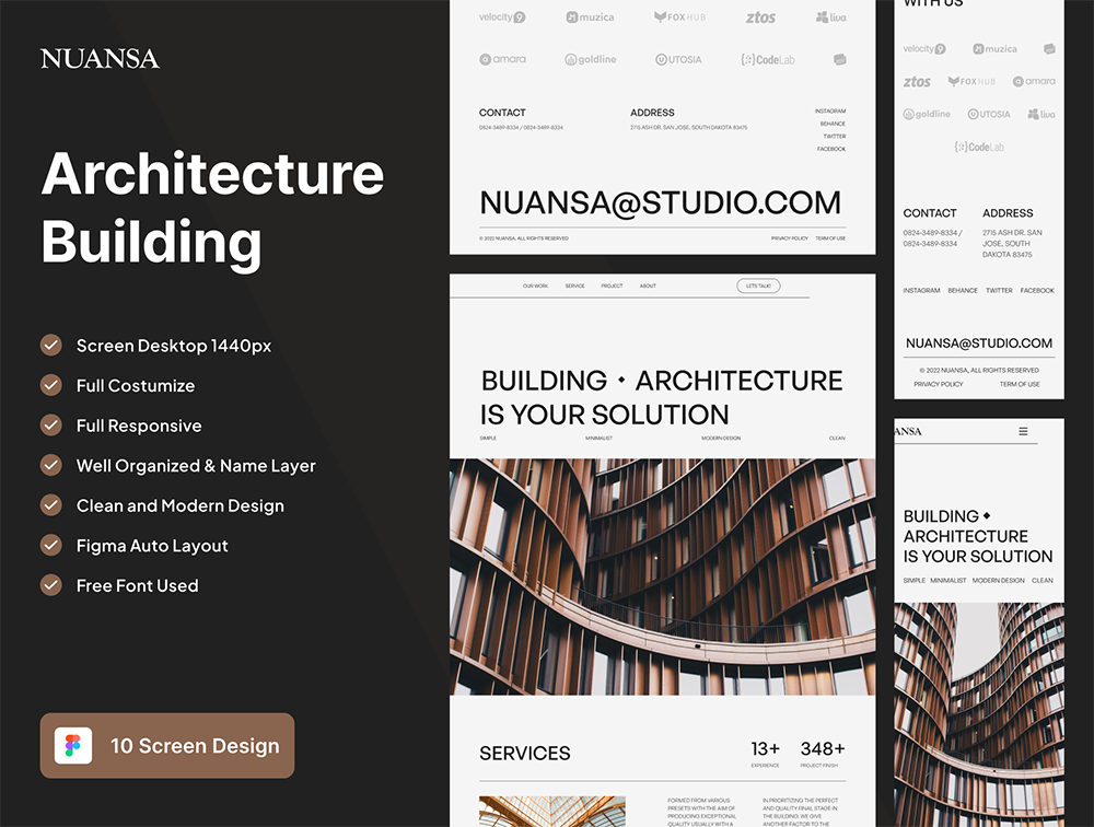 Nuansa - 建筑网站模板UI套件 Figma, Illustrator, Notion, Photoshop-UI/UX-到位啦UI