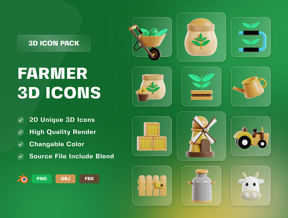 农民和农业 3D图标包 Otf Blender-3D/图标-到位啦UI