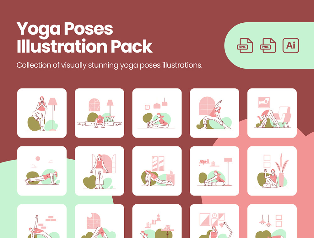 Yoga Poses Illustration Pack - 瑜伽姿势插画包-插画-到位啦UI