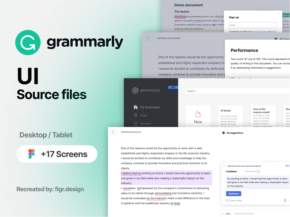 Grammarly UI .fig素材下载-UI/UX-到位啦UI