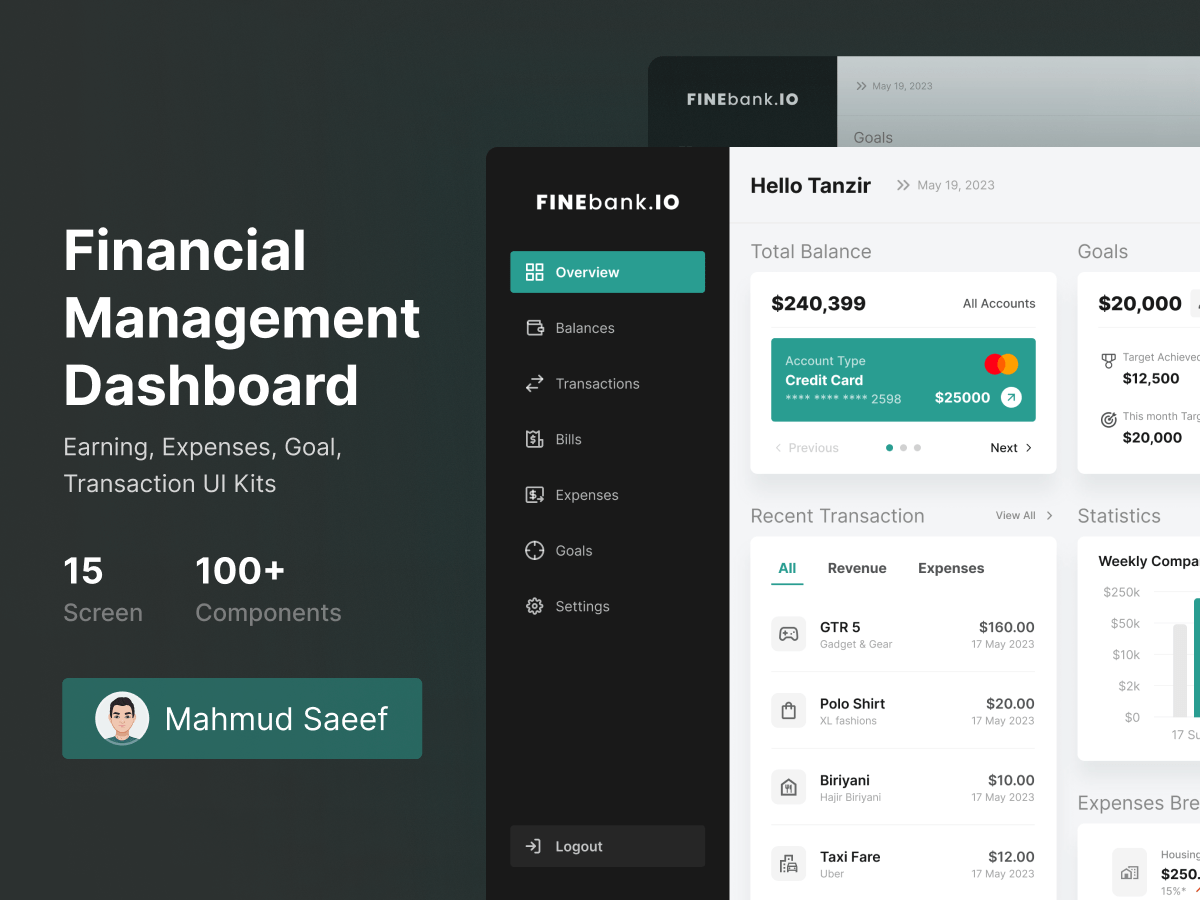 Finebank 金融管理后台dashboard ui .fig素材下载-UI/UX-到位啦UI