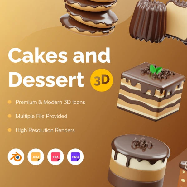 15个蛋糕3D图标 Cakes 3D Icon blender格式