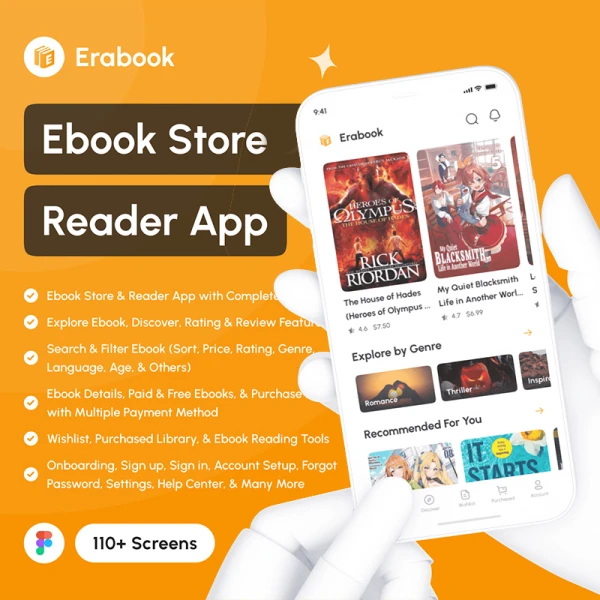 电子书商店和阅读器应用程序 UI 套件110屏 Erabook - Ebook Store & Reader App UI Kit .figma