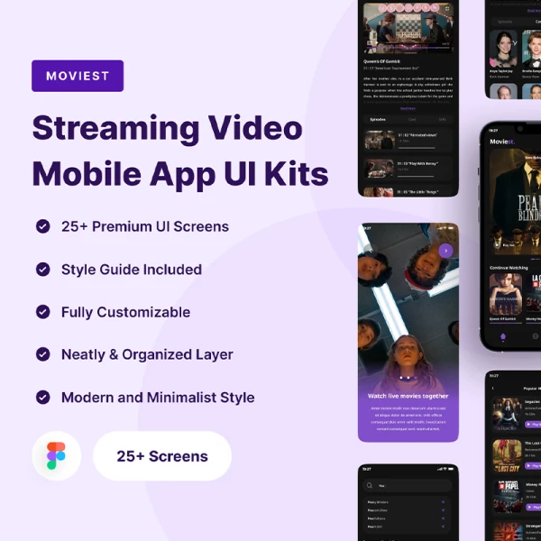 流媒体视频播放移动应用程序 UI 套件25屏 Moviest - Streaming Video Mobile App UI Kits