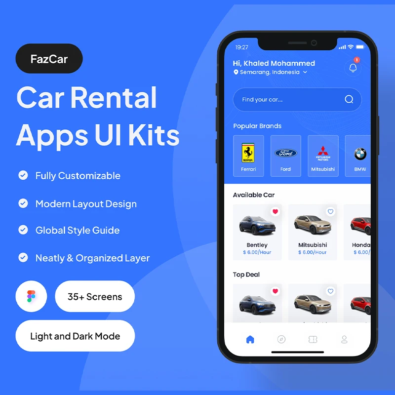汽车租赁应用程序 UI 套件35屏 FazCar - Car Rental App UI Kit .figma缩略图到位啦UI