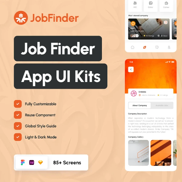 求职招聘移动应用程序UI设计套件85屏 Job Finder Mobile App